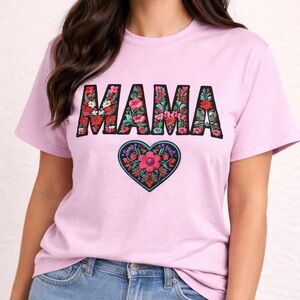 Floral 'MAMA' Applique Patch Tee in Pink Mother’s Day  Gift